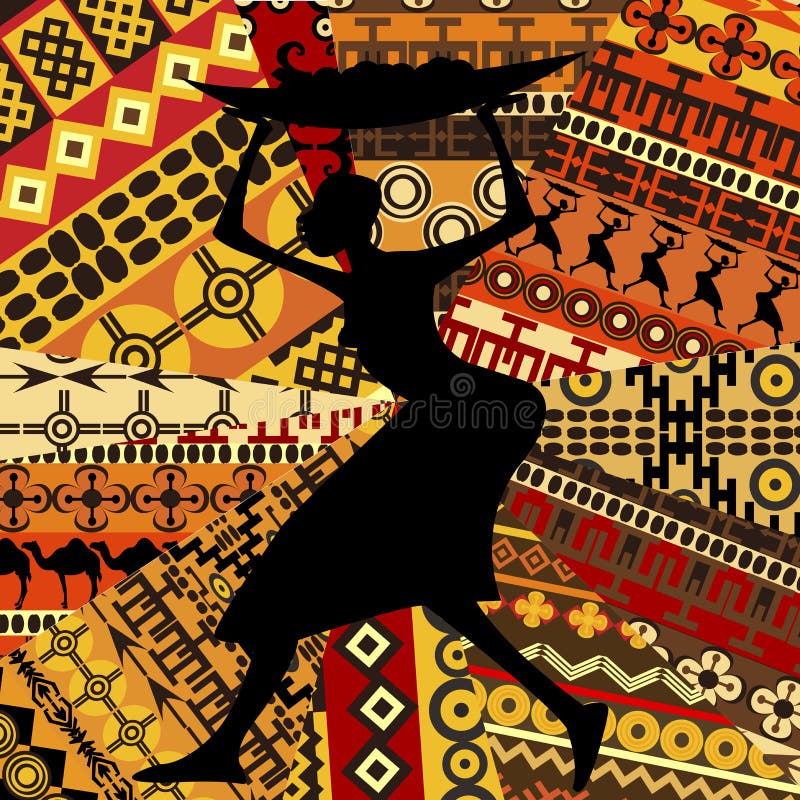 African woman silhouettes on ethnic textures background. African woman silhouettes on ethnic textures background