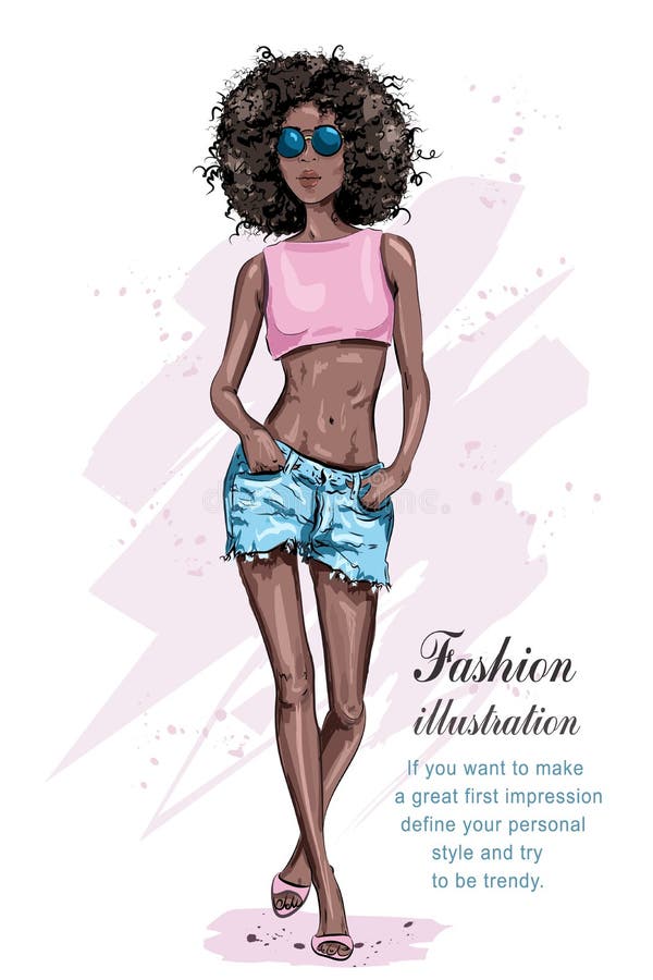 Mulher afro-americano nova bonita com um penteado afro ilustração stock