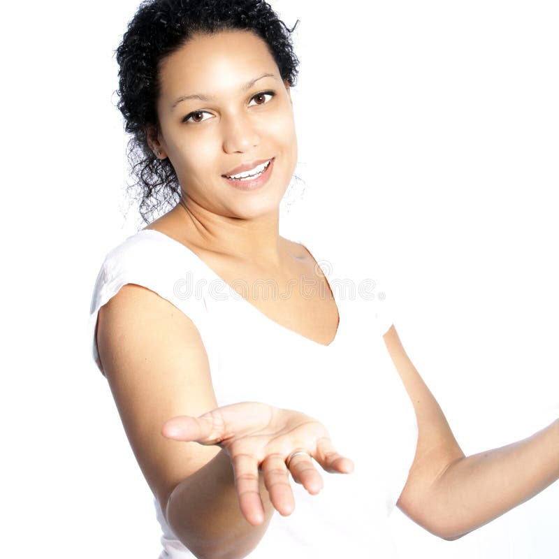 Mulher afro-americano que shrugging seus ombros imagens de stock Mulher afro-americano que shrugging seus ombros imagens de stock