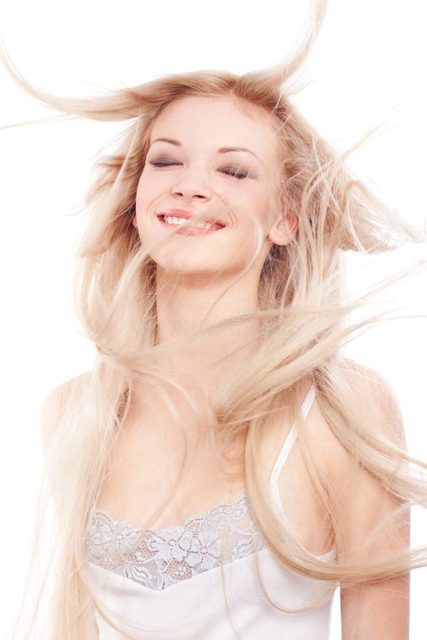 Mulher bonita com cabelo louro longo imagens de stock