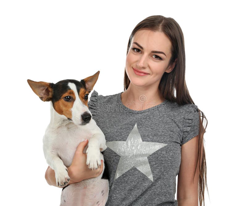 Mulher bonita com seu cão bonito imagens de stock Mulher bonita com seu cão bonito imagens de stock