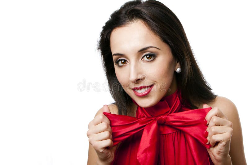 A mulher bonita feliz com curvar-amarra fotografia de stock royalty free A mulher bonita feliz com curvar-amarra fotografia de stock royalty free