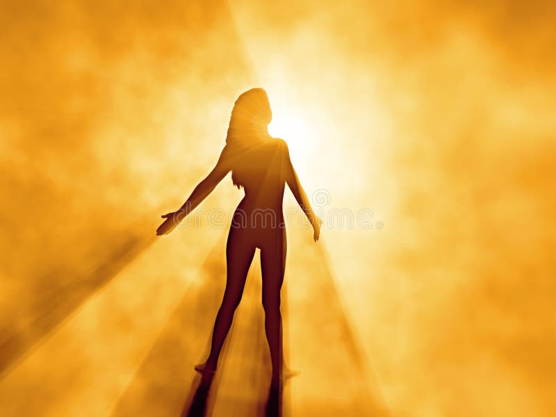 Mulher bonita na névoa do nascer do sol ilustração royalty free Mulher bonita na névoa do nascer do sol ilustração royalty free