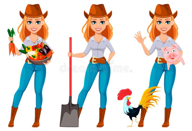 Mulher bonita nova do fazendeiro no chapéu de vaqueiro ilustração royalty free Mulher bonita nova do fazendeiro no chapéu de vaqueiro ilustração royalty free