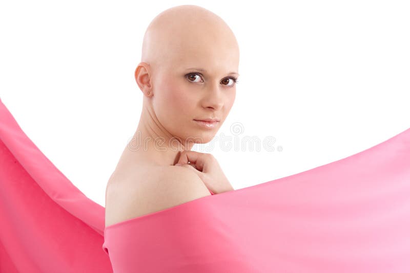 Mulher calva no rosa - câncer da mama Awereness