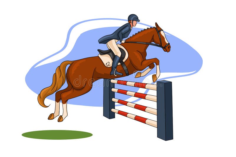 Cavaleiro De Desenho Animado Saltando Com Seu Cavalo Em Um Show Equestre  Pulando Em Uma Ilustração Vetorial De Competição Ilustração do Vetor -  Ilustração de dele, passeio: 195252136