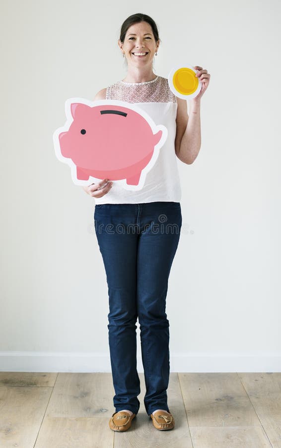 Mulher com conceito do dinheiro da economia fotografia de stock Mulher com conceito do dinheiro da economia fotografia de stock