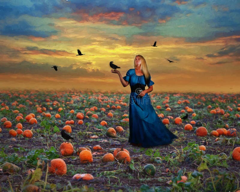 Mulher com corvos ilustração stock