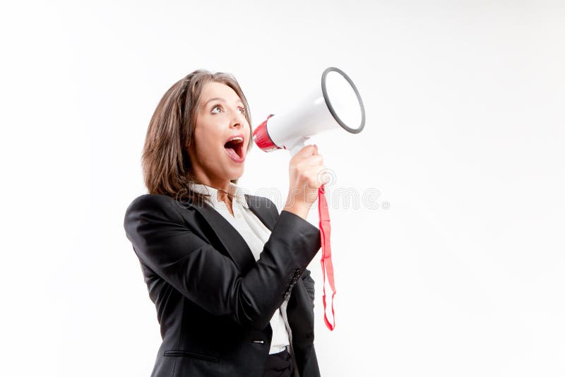 Mulher com megafone imagem de stock