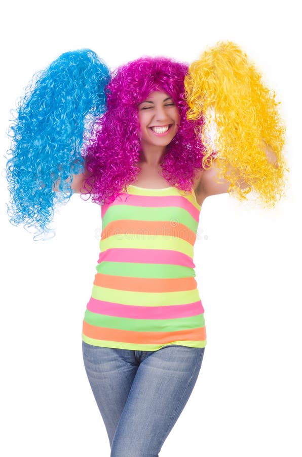 Mulher com peruca colorida imagem de stock Mulher com peruca colorida imagem de stock