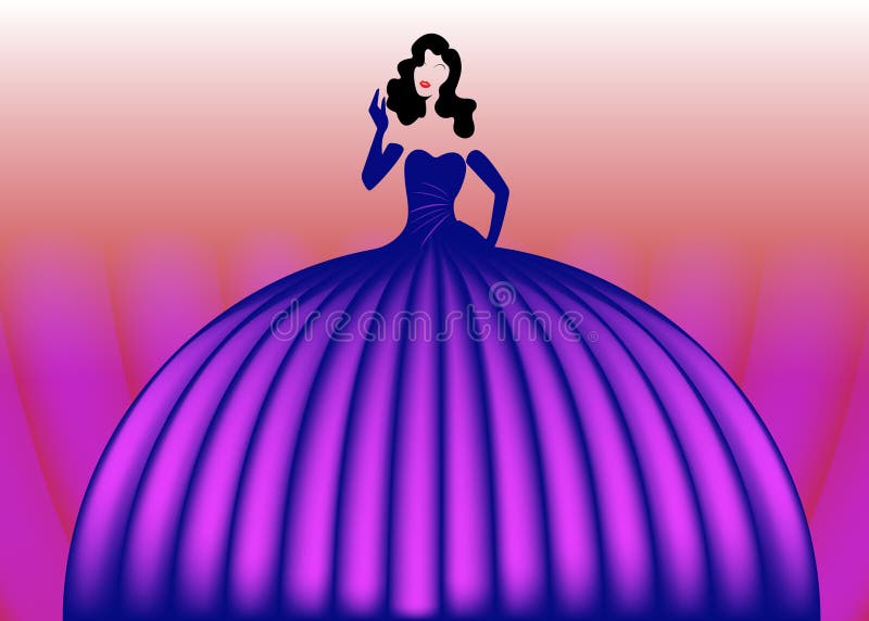Mulher com vestido elegante rosa. moda retrógrada em festa roxa vestimenta logo roupa de casamento ilustração royalty free