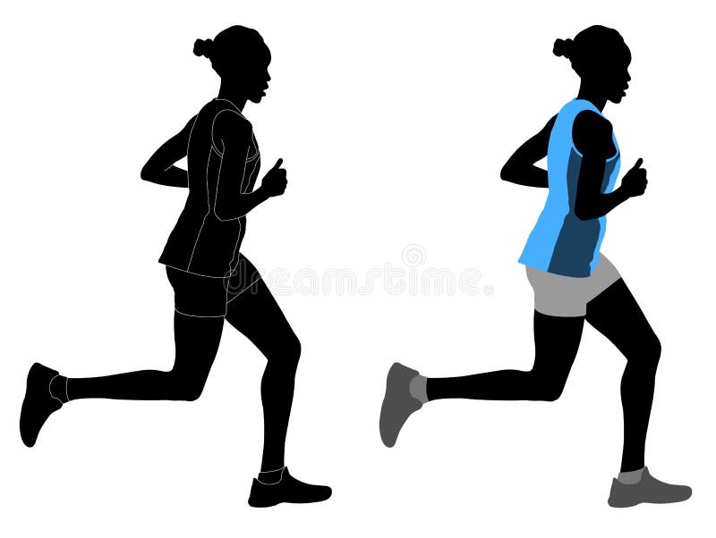 Female runner in color sportswear and silhouette with detailed outlines - vector. Female runner in color sportswear and silhouette with detailed outlines - vector