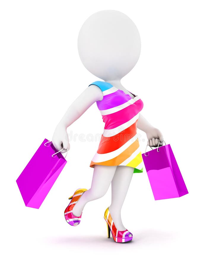 mulher da forma dos povos 3d brancos com sacos de compras ilustração royalty free mulher da forma dos povos 3d brancos com sacos de compras ilustração royalty free