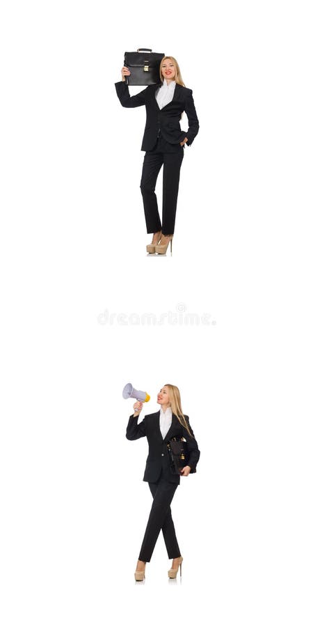 A mulher de neg?cios com megafone e pasta imagens de stock royalty free A mulher de neg?cios com megafone e pasta imagens de stock royalty free