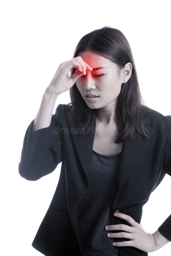Mulher de negócio asiática nova ficada doente e dor de cabeça imagem de stock royalty free Mulher de negócio asiática nova ficada doente e dor de cabeça imagem de stock royalty free