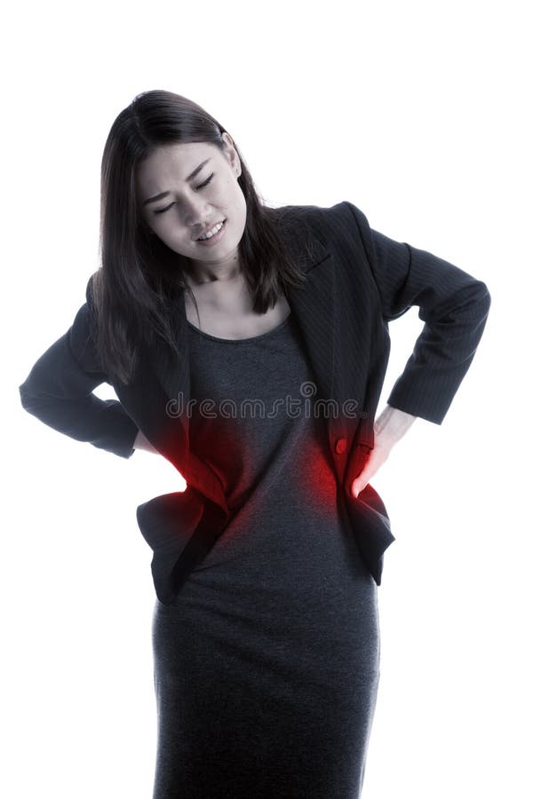 A mulher de negócio asiática nova obteve a dor nas costas fotos de stock royalty free A mulher de negócio asiática nova obteve a dor nas costas fotos de stock royalty free