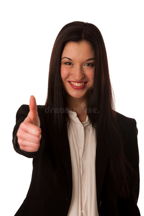 Mulher de negócio asiática nova que mostra o polegar que gesticula acima o sucesso - imagem de stock royalty free Mulher de negócio asiática nova que mostra o polegar que gesticula acima o sucesso - imagem de stock royalty free