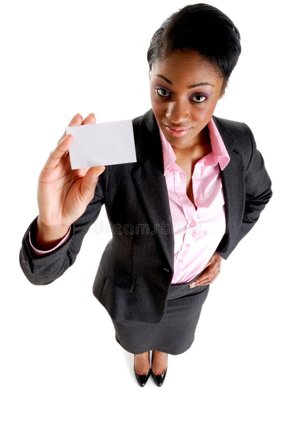 Mulher de negócio com cartão imagens de stock royalty free Mulher de negócio com cartão imagens de stock royalty free