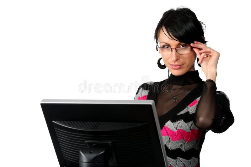 Mulher de negócio com computador foto de stock royalty free Mulher de negócio com computador foto de stock royalty free