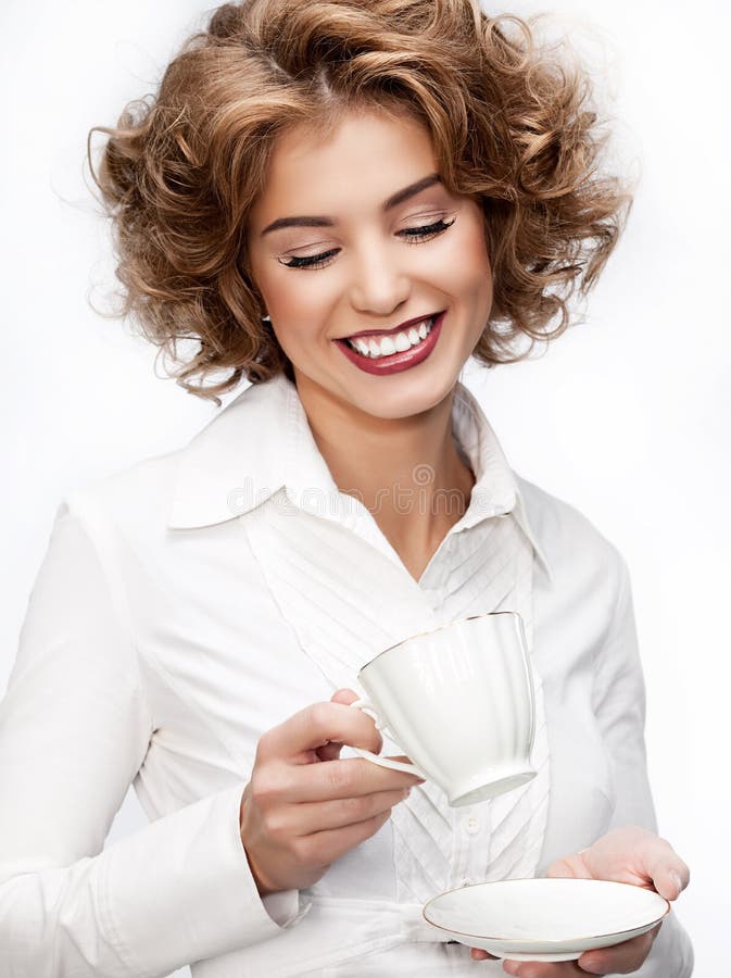 Empresária com chávena fotografia de stock royalty free
