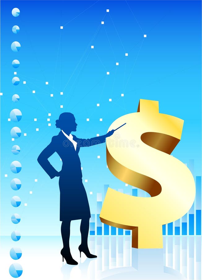 Mulher de negócio em cartas financeiras do fundo ilustração do vetor Mulher de negócio em cartas financeiras do fundo ilustração do vetor