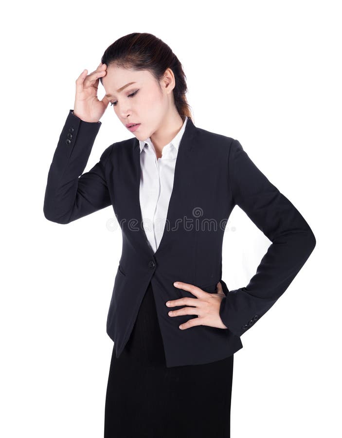 Mulher de negócio preocupada isolada no branco foto de stock Mulher de negócio preocupada isolada no branco foto de stock