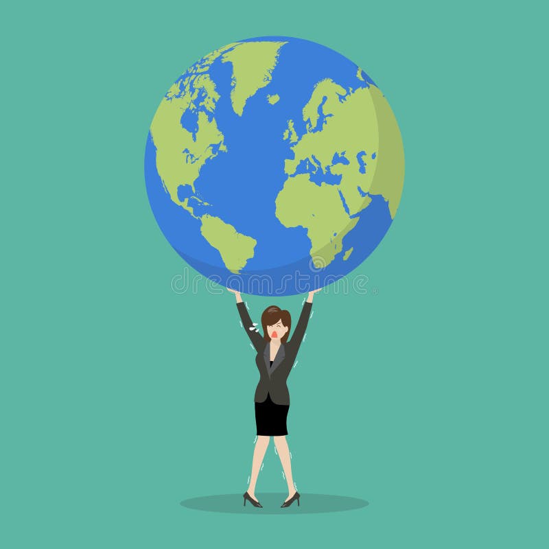 Mulher de negócio que esforça-se para levar o globo ilustração do vetor Mulher de negócio que esforça-se para levar o globo ilustração do vetor