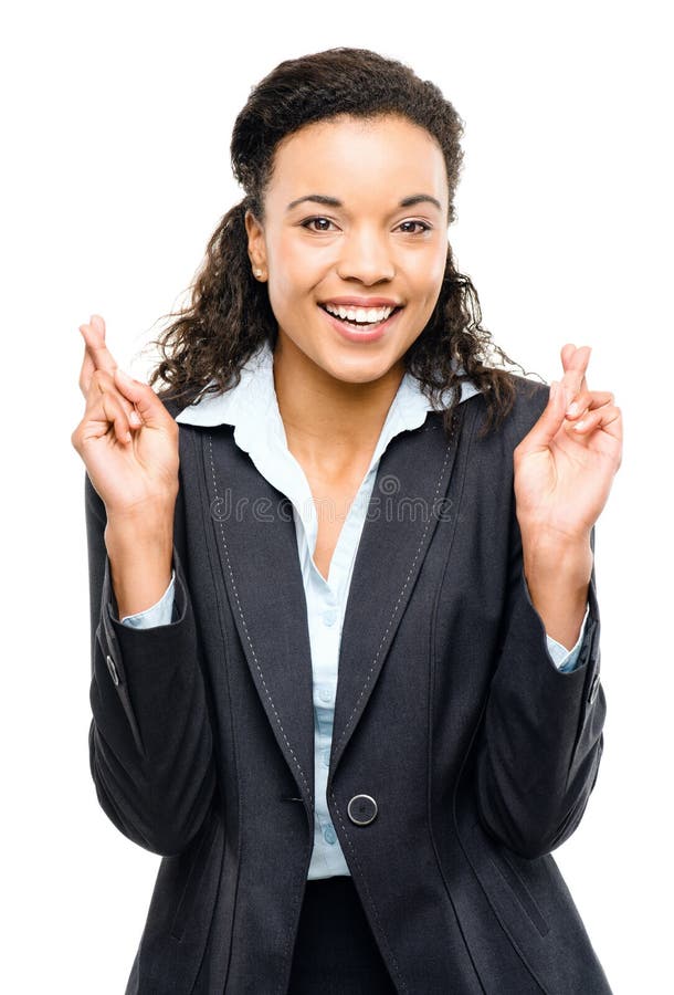 Mulher de negócios afro-americano que deseja o fundo branco isolado imagem de stock Mulher de negócios afro-americano que deseja o fundo branco isolado imagem de stock