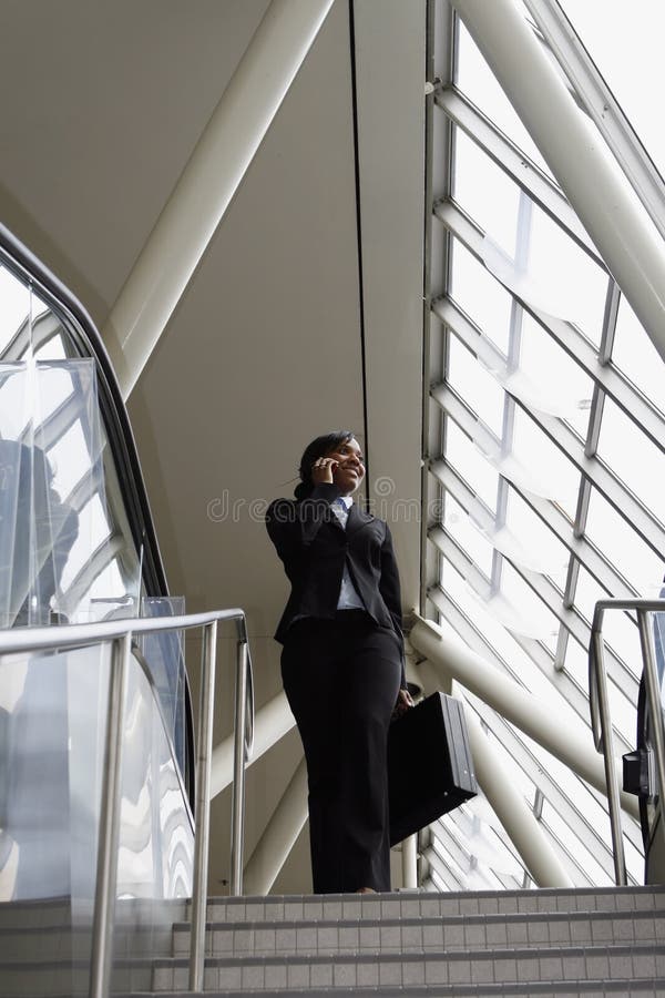 Mulher de negócios em escadas - vertical imagem de stock Mulher de negócios em escadas - vertical imagem de stock