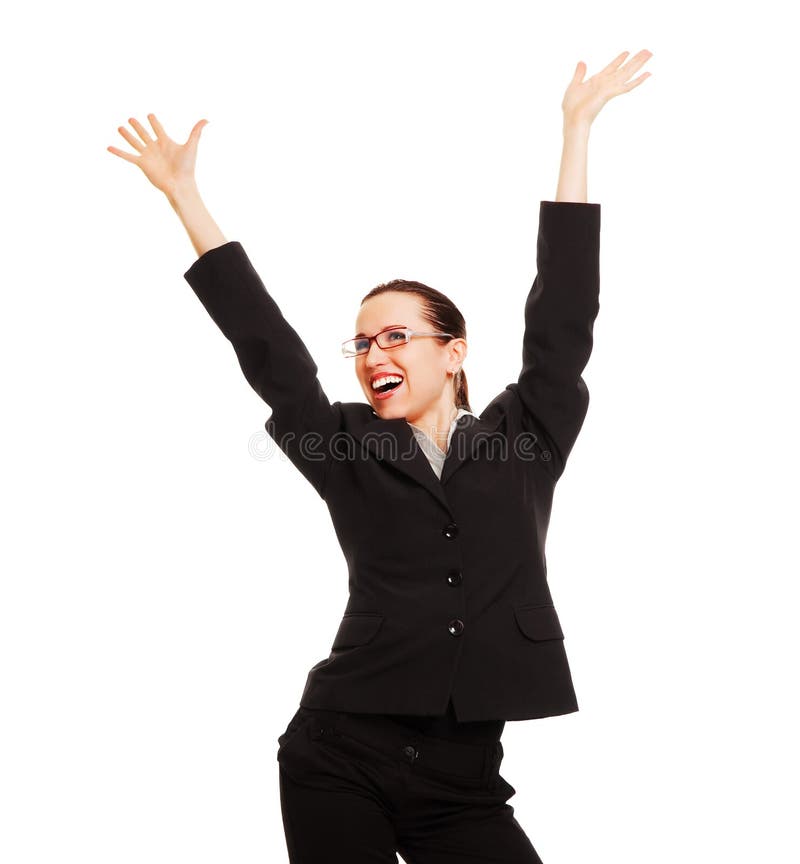 Mulher de negócios feliz nova nos glases imagem de stock royalty free Mulher de negócios feliz nova nos glases imagem de stock royalty free