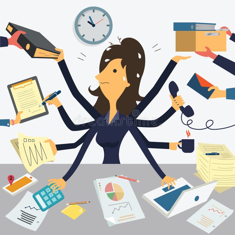 Businesswoman working with eight hands, representing to very busy business concept. Businesswoman working with eight hands, representing to very busy business concept.