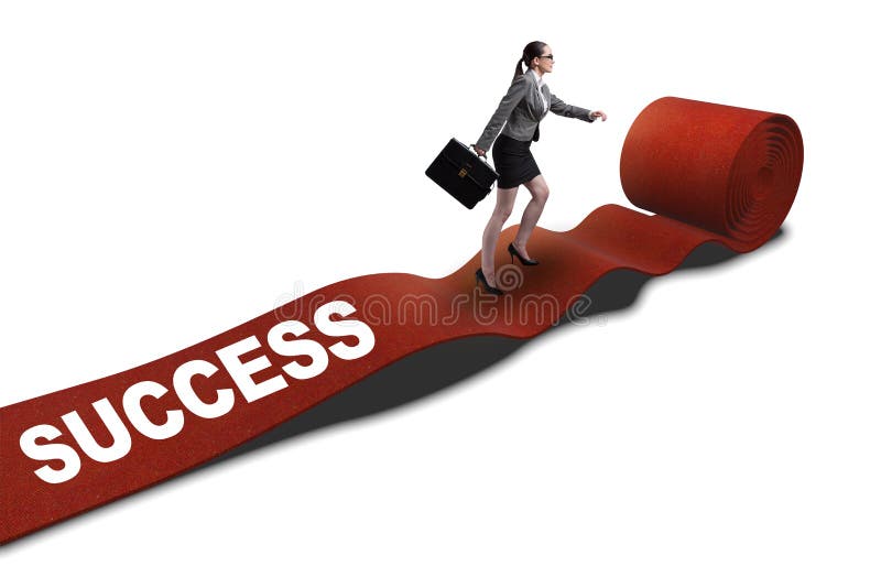 A mulher de negócios no tapete vermelho no conceito do sucesso foto de stock A mulher de negócios no tapete vermelho no conceito do sucesso foto de stock