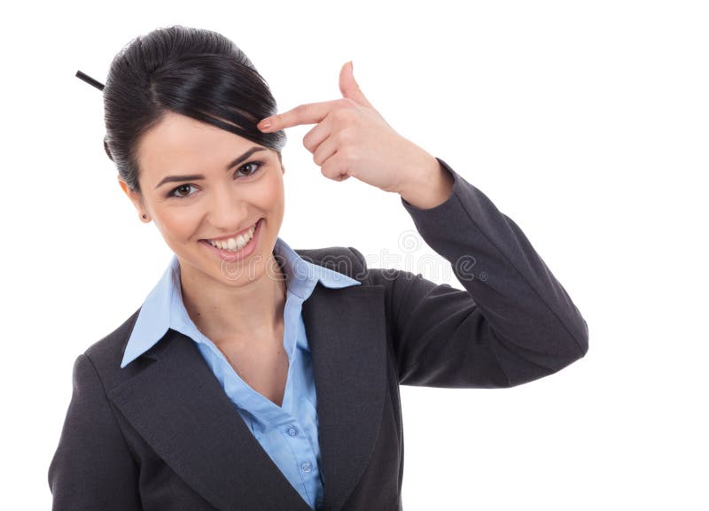 Mulher de negócios que aponta uma ideia foto de stock royalty free Mulher de negócios que aponta uma ideia foto de stock royalty free