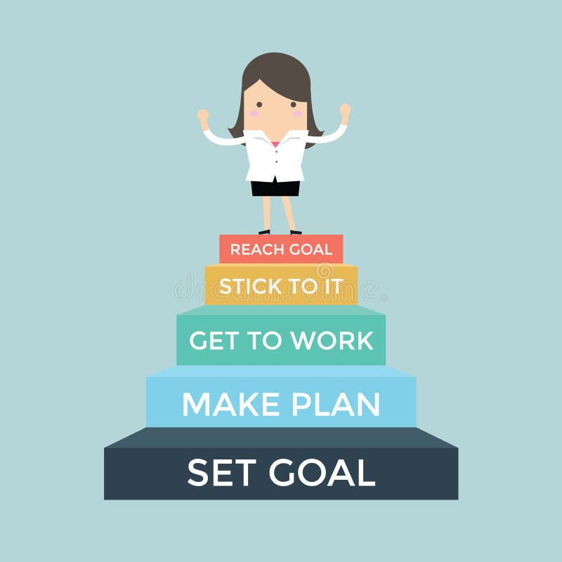 Mulher de negócios que vai acima ao conceito do sucesso, do objetivo do grupo e do alcance ilustração royalty free Mulher de negócios que vai acima ao conceito do sucesso, do objetivo do grupo e do alcance ilustração royalty free