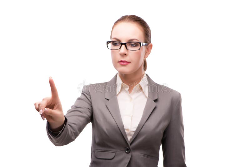 A mulher de negócios séria restrita isolada no branco imagens de stock A mulher de negócios séria restrita isolada no branco imagens de stock