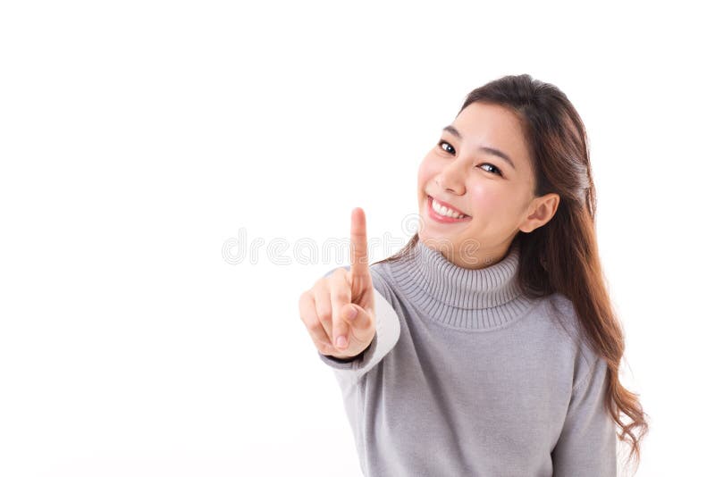 Mulher de sorriso em mostrar do equipamento do inverno nenhum 1 ou uns gestos do dedo imagem de stock Mulher de sorriso em mostrar do equipamento do inverno nenhum 1 ou uns gestos do dedo imagem de stock