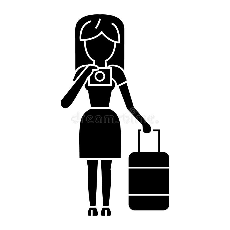 Mulher do curso que faz o ícone da foto, ilustração do vetor, sinal preto no fundo isolado ilustração do vetor Mulher do curso que faz o ícone da foto, ilustração do vetor, sinal preto no fundo isolado ilustração do vetor