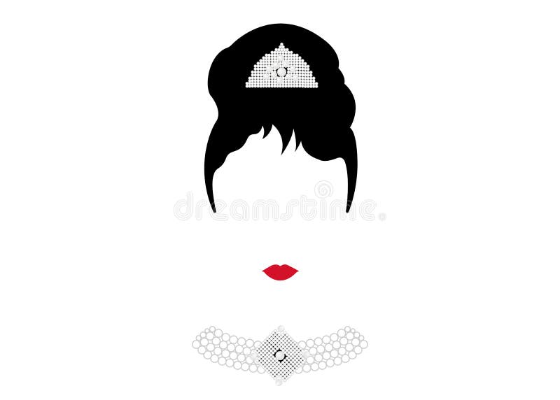 Portrait retrò woman, diva with Pearl jewelry, minimal Audrey illustration . Portrait retrò woman, diva with Pearl jewelry, minimal Audrey illustration .