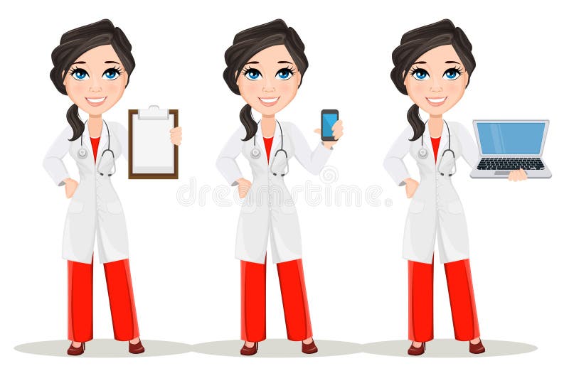 Mulher Do Doutor No Vestido Médico Com Estetoscópio Caráter Bonito Do  Doutor Dos Desenhos Animados Ilustração do Vetor - Ilustração de uniforme,  posse: 92661288