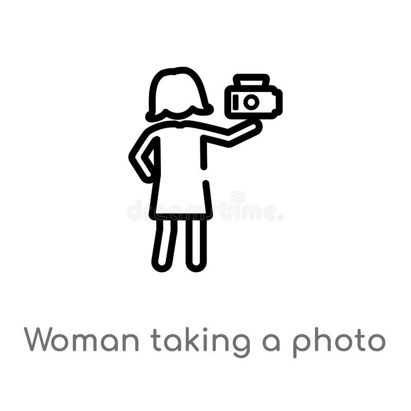 mulher do esboço que toma um ícone do vetor da foto linha simples preta isolada ilustração do elemento do conceito dos povos Veto ilustração stock mulher do esboço que toma um ícone do vetor da foto linha simples preta isolada ilustração do elemento do conceito dos povos Veto ilustração stock