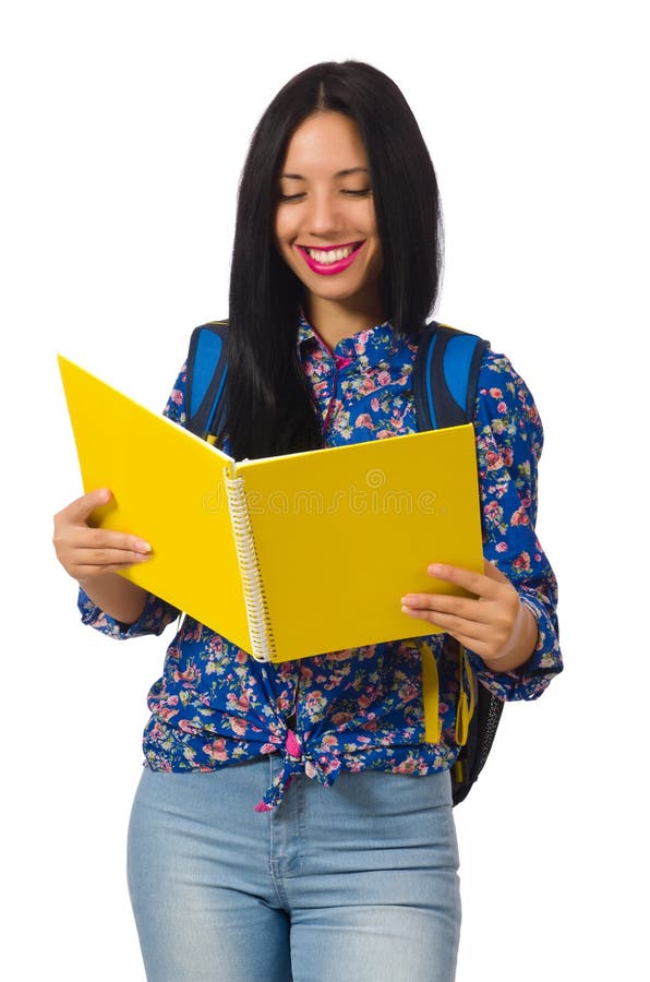 A mulher do latino com as notas isoladas no branco fotos de stock A mulher do latino com as notas isoladas no branco fotos de stock