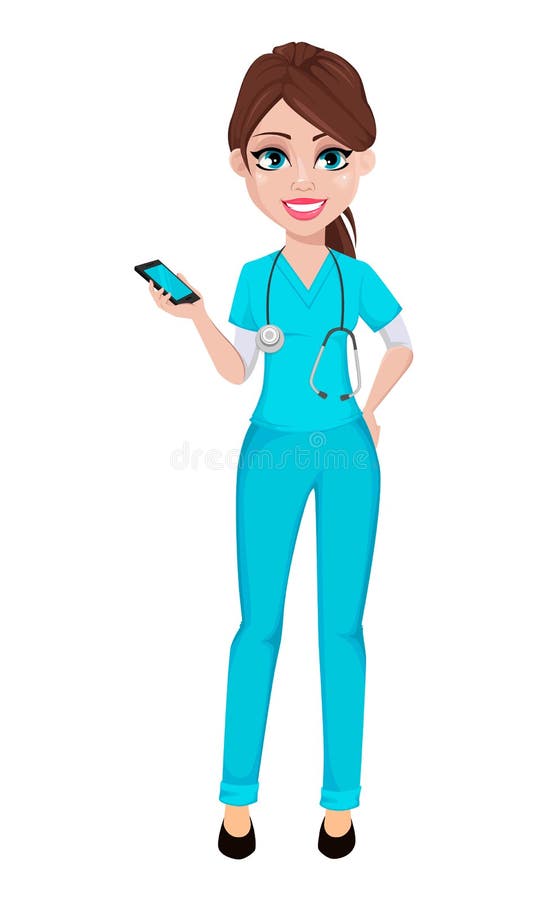 Mulher bonita, médica, vestida com uniforme médico, pintando