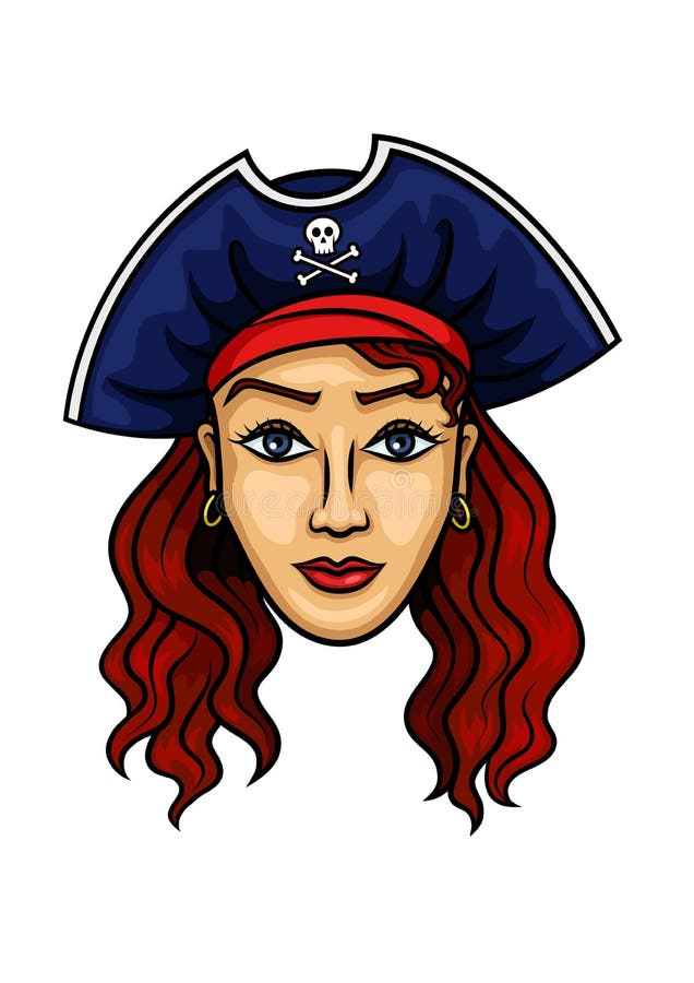 Mulher Do Pirata Dos Desenhos Animados No Chapéu Com Jolly Roger