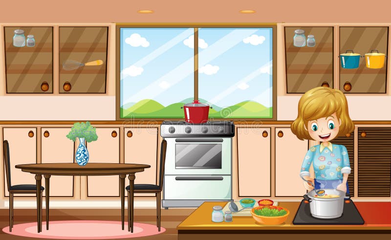 Mulher e cozinha ilustração stock Mulher e cozinha ilustração stock