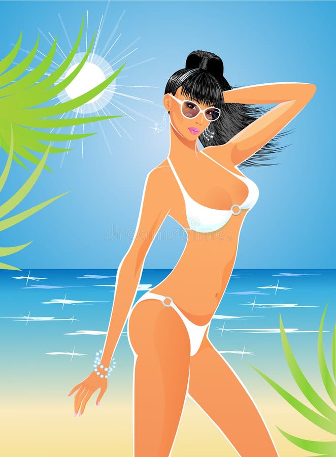 Mulher e mar ilustração do vetor