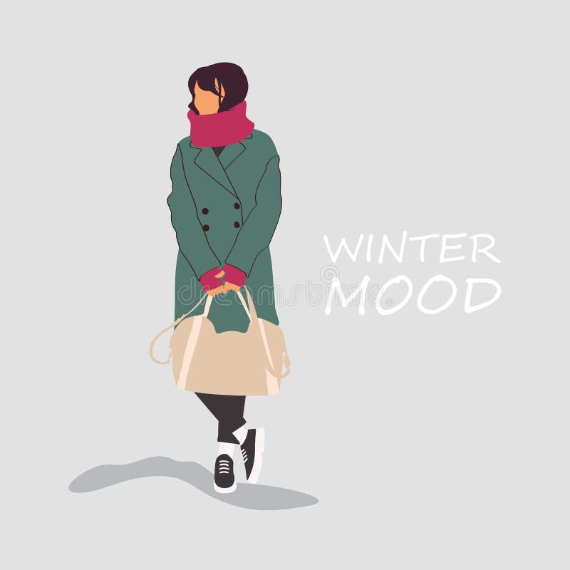 Mulher engraçada em tempo frio Conceito de vício de outono de inverno, moça ilustração stock Mulher engraçada em tempo frio Conceito de vício de outono de inverno, moça ilustração stock