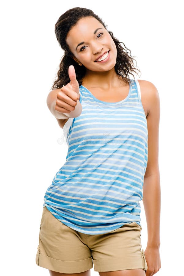 A mulher feliz do latino manuseia isolado acima no fundo branco fotografia de stock A mulher feliz do latino manuseia isolado acima no fundo branco fotografia de stock