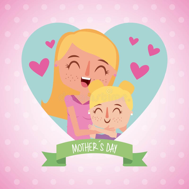 Mulher feliz que abraça o dia da mãe da menina ilustração do vetor Mulher feliz que abraça o dia da mãe da menina ilustração do vetor