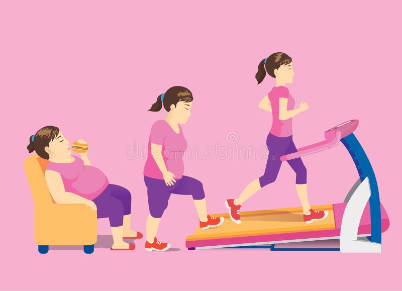 A mulher gorda no sofá muda seu corpo com aumenta acima para o exercício ilustração do vetor A mulher gorda no sofá muda seu corpo com aumenta acima para o exercício ilustração do vetor
