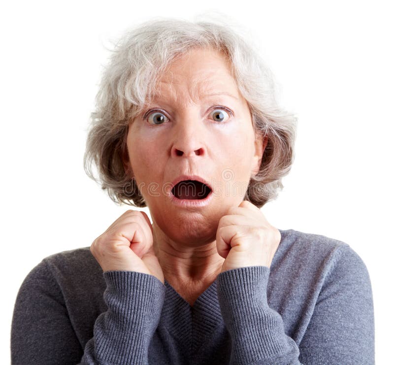 Mulher idosa assustada e em choque foto de stock